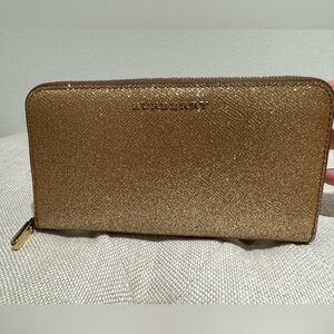 Burberry Gold Metallic Zip-Around Wallet
